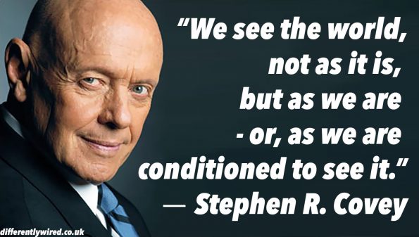 “We see the world, not as it is, but as we are──or, as we are conditioned to see it.” ― Stephen R. Covey